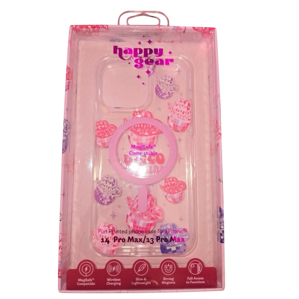 Pink Cupcake Wearing Cowboy Hats iPhone 13/14 max Pro Cellphone Case (v)
